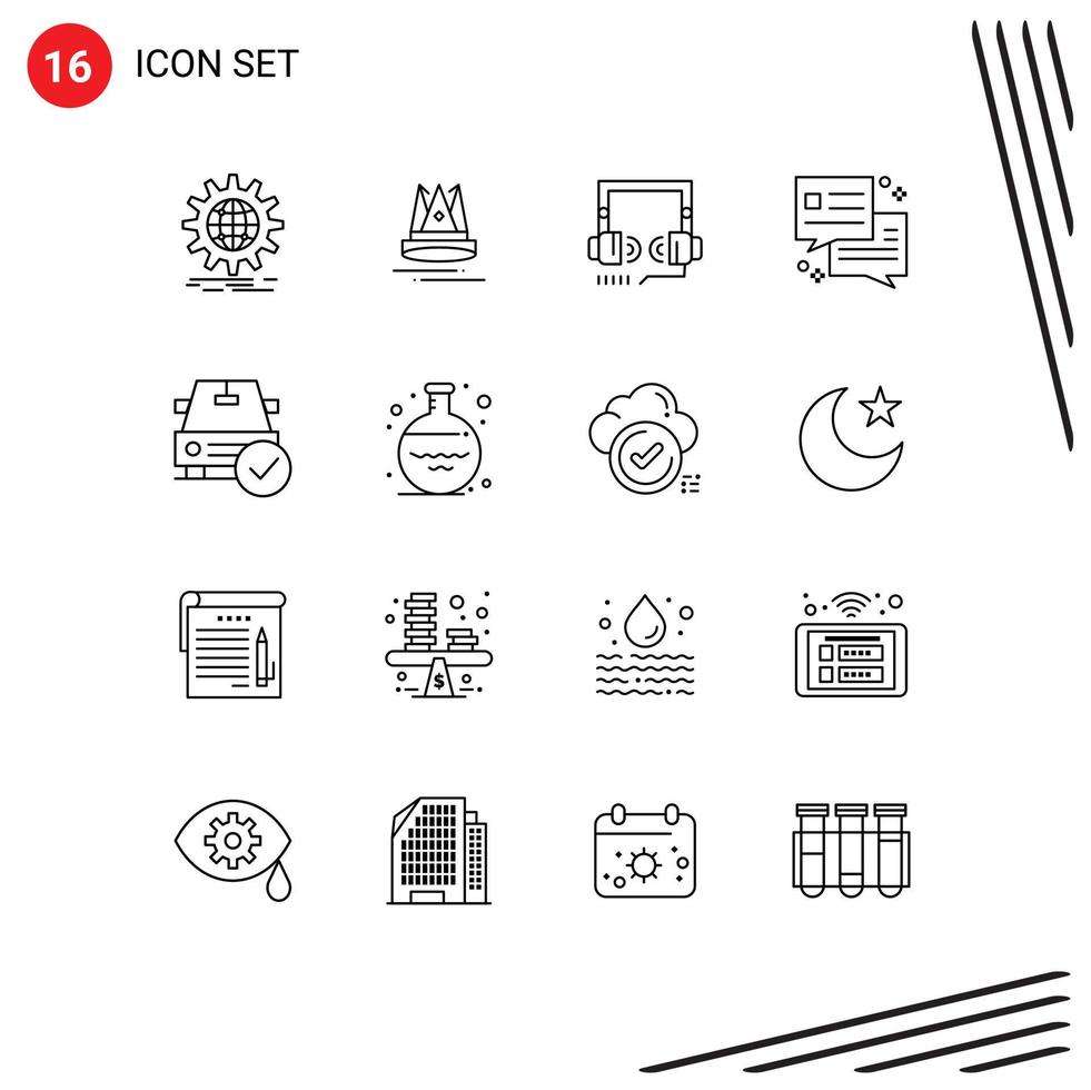 16 Thematic Vector Outlines and Editable Symbols of checked office marketing dialog web Editable Vector Design Elements