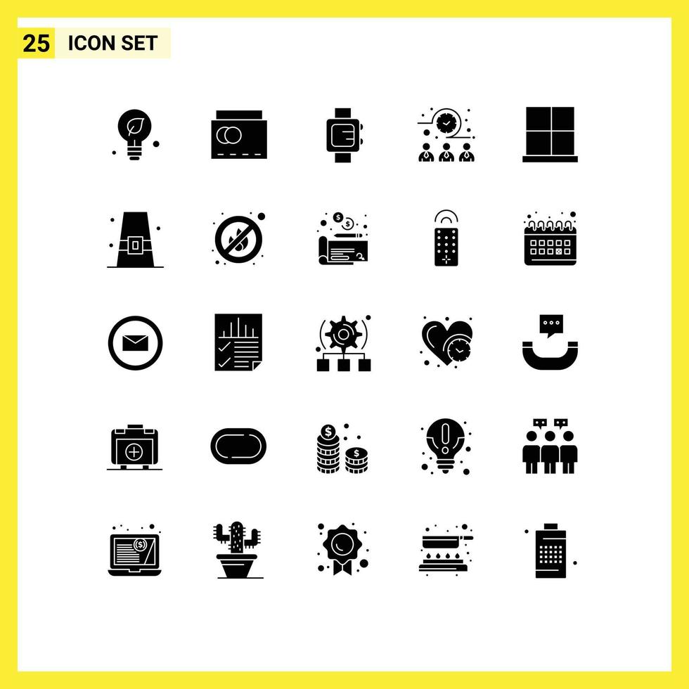 Set of 25 Modern UI Icons Symbols Signs for gate buildings hand watch workers meeting time Editable Vector Design Elements