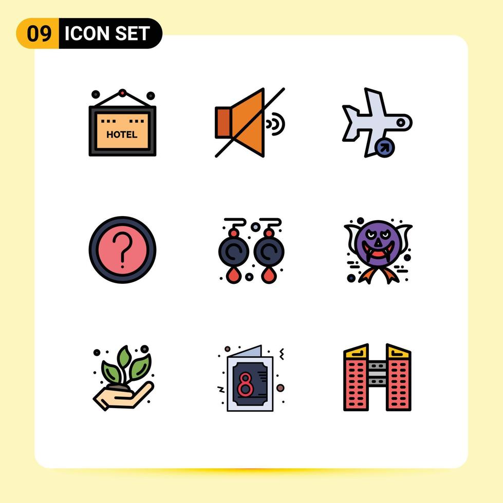 Group of 9 Filledline Flat Colors Signs and Symbols for gems information plane info faq Editable Vector Design Elements