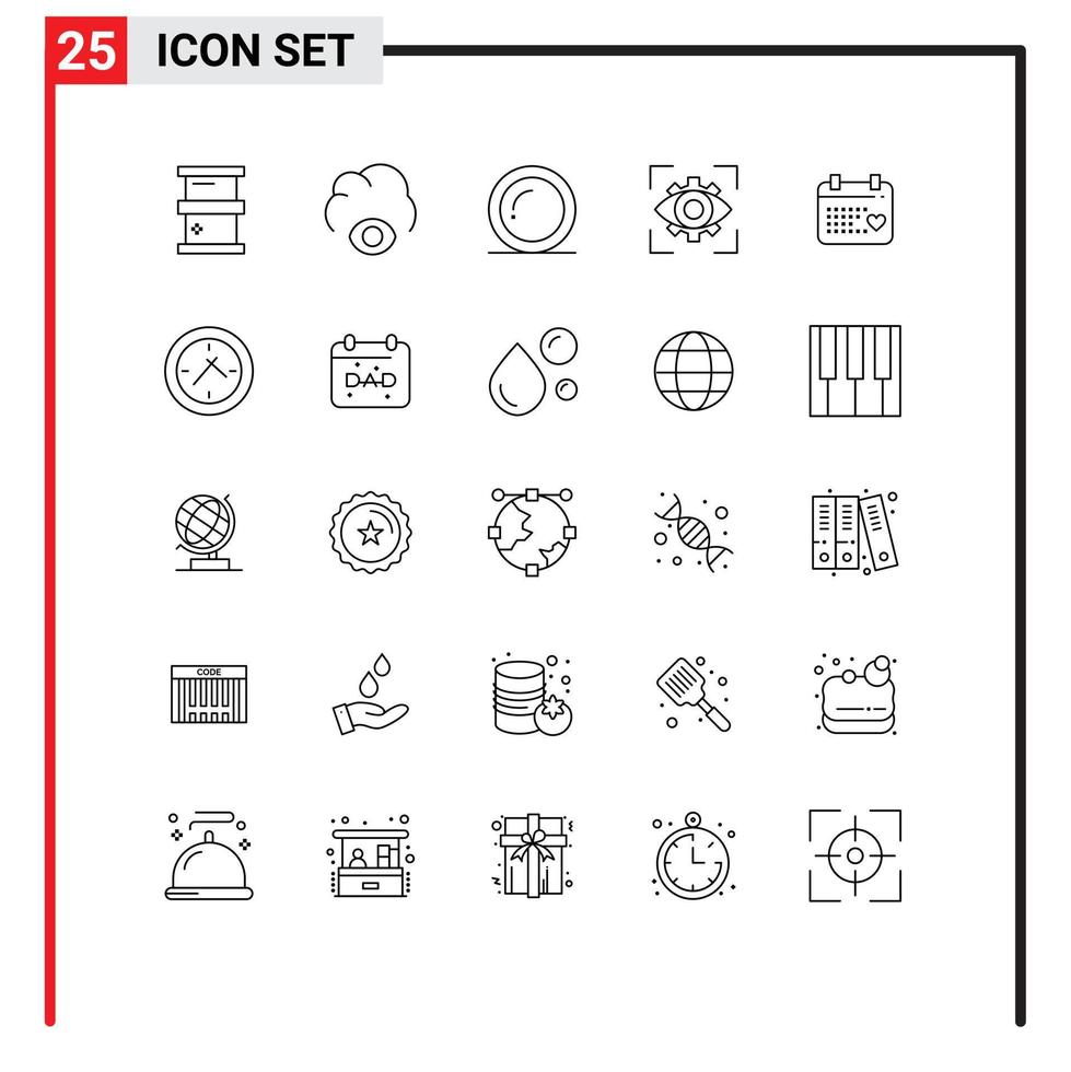Universal Icon Symbols Group of 25 Modern Lines of day vision food view focus Editable Vector Design Elements