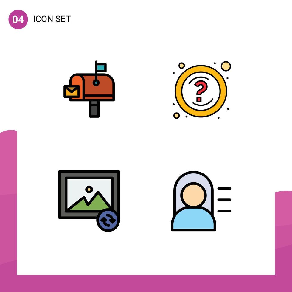 Set of 4 Modern UI Icons Symbols Signs for mail photo postoffice questions education Editable Vector Design Elements