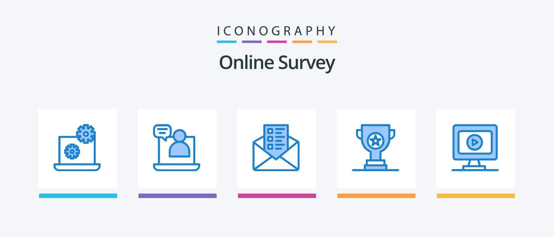 en línea encuesta azul 5 5 icono paquete incluso . video. correo. monitor. taza. creativo íconos diseño vector