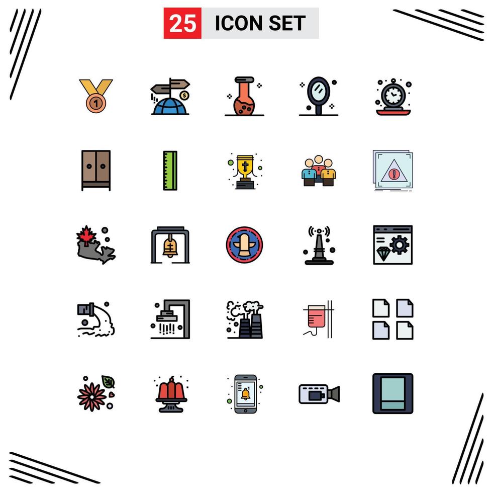 Mobile Interface Filled line Flat Color Set of 25 Pictograms of mirror beauty direction chemistry biochemistry Editable Vector Design Elements