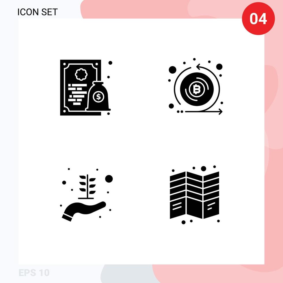 Modern Set of 4 Solid Glyphs and symbols such as certificate business startup money cryptocurrency hand Editable Vector Design Elements