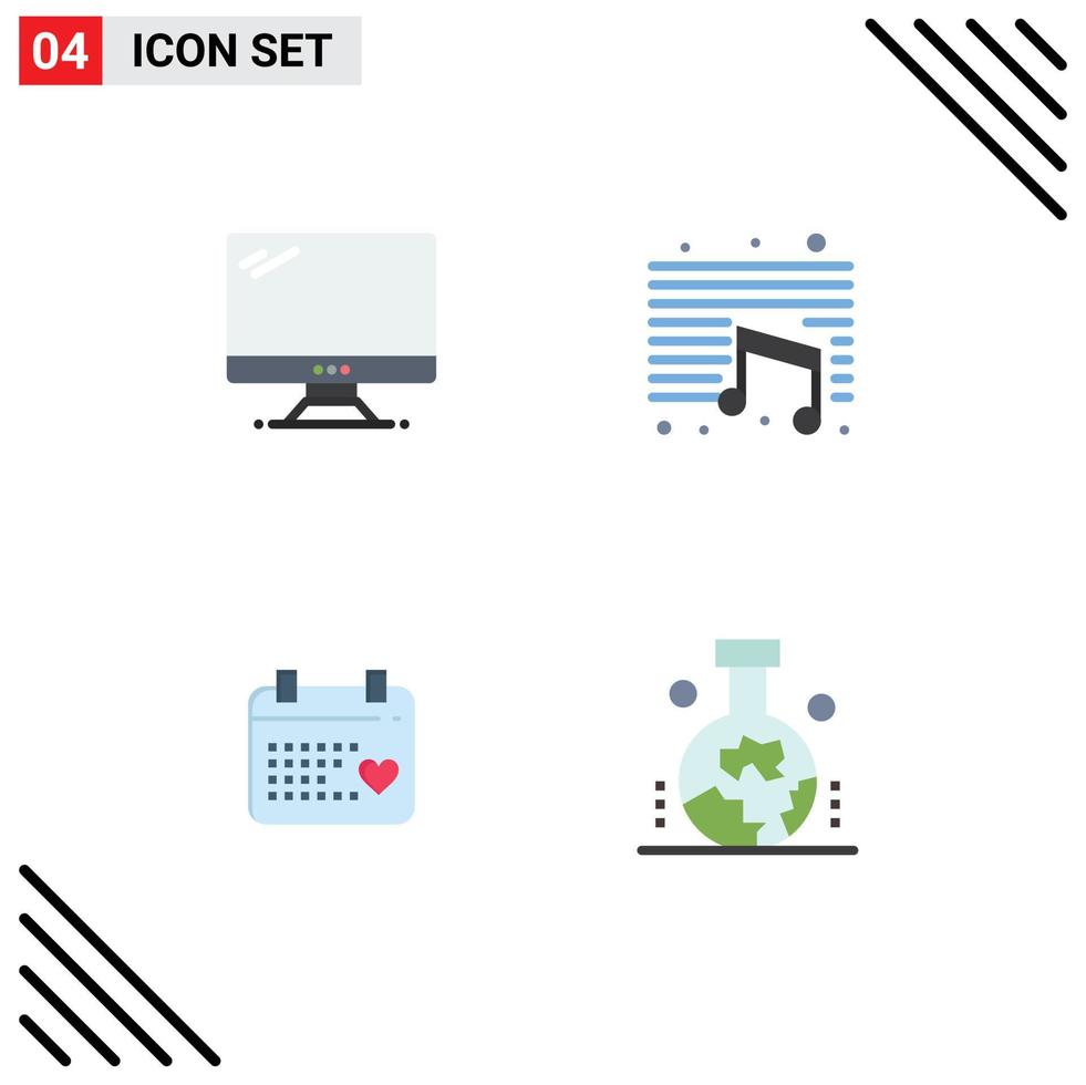 Universal Icon Symbols Group of 4 Modern Flat Icons of computer calender imac note love Editable Vector Design Elements