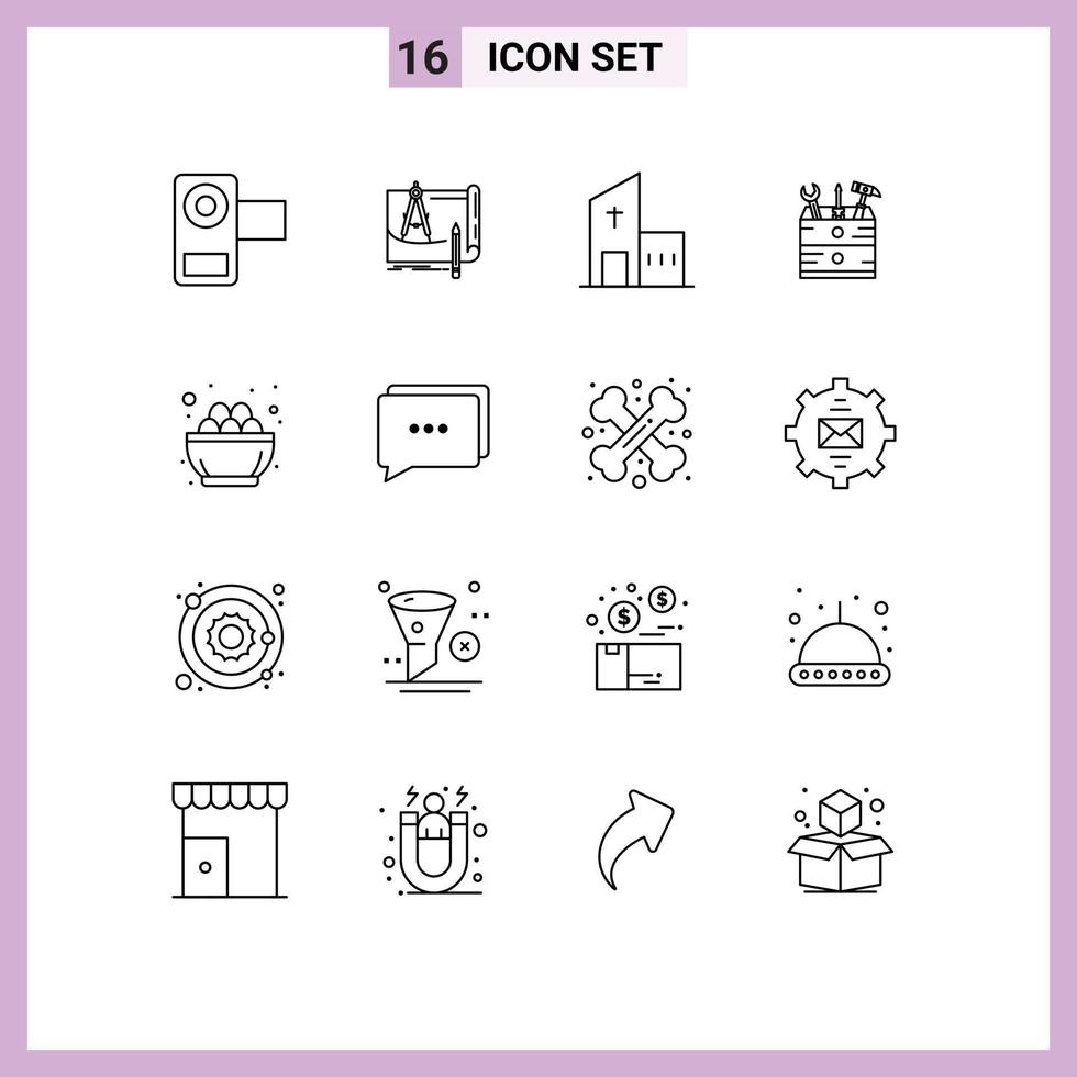 Pictogram Set of 16 Simple Outlines of box monastery construction modern christian Editable Vector Design Elements