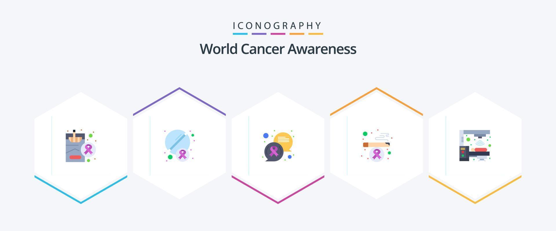 World Cancer Awareness 25 Flat icon pack including radiation. machine. chat. smoking. cigarette vector