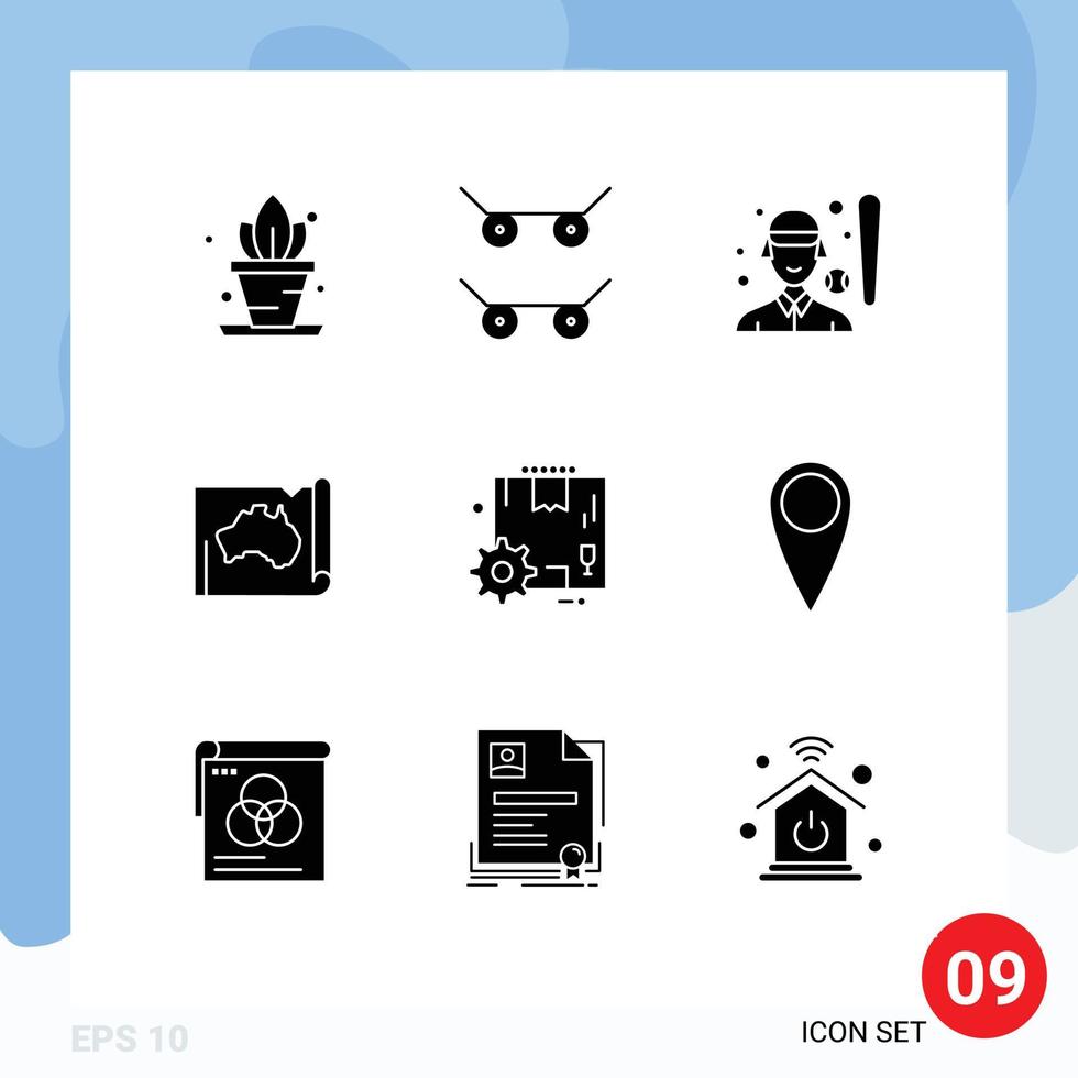 Set of 9 Modern UI Icons Symbols Signs for configuration travel player map country Editable Vector Design Elements