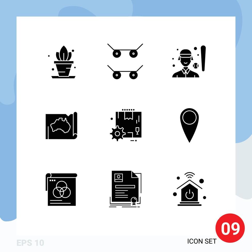 conjunto de 9 9 moderno ui íconos símbolos señales para configuración viaje jugador mapa país editable vector diseño elementos