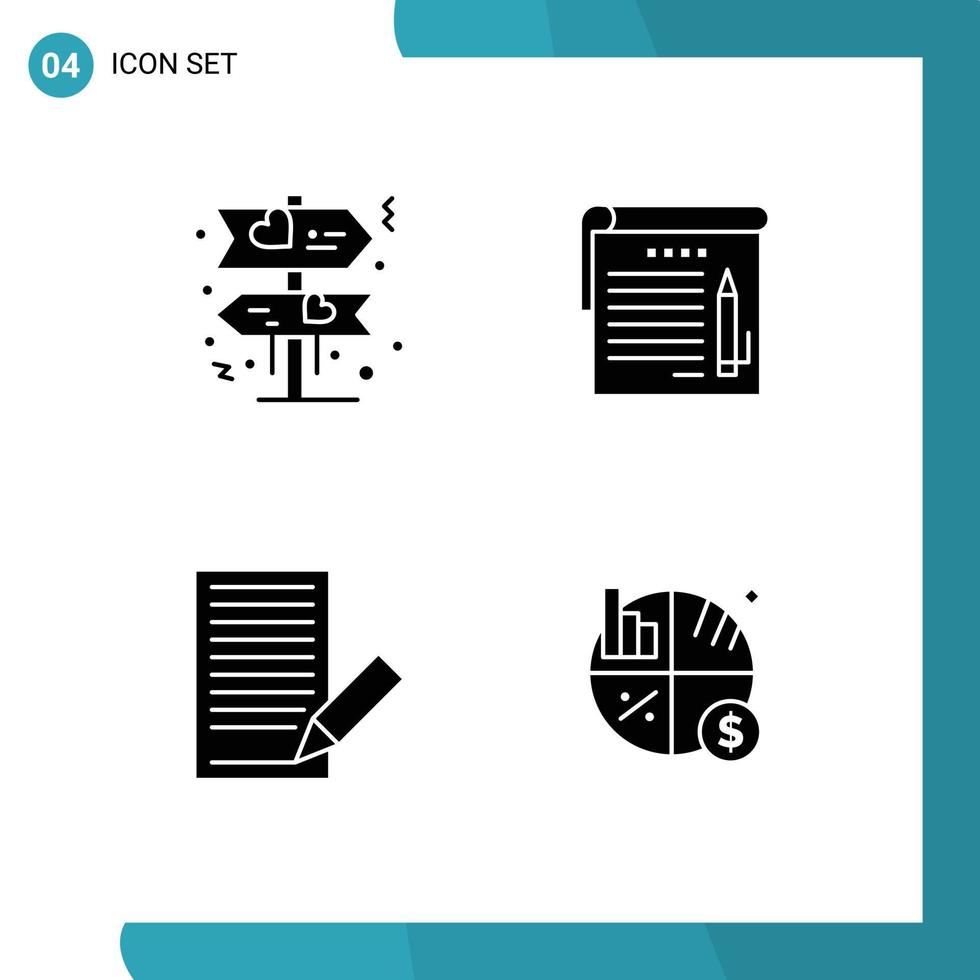 Modern Set of 4 Solid Glyphs and symbols such as board envelope student education receive Editable Vector Design Elements