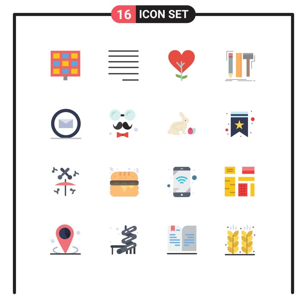 Pictogram Set of 16 Simple Flat Colors of sms pencil like tools designer Editable Pack of Creative Vector Design Elements