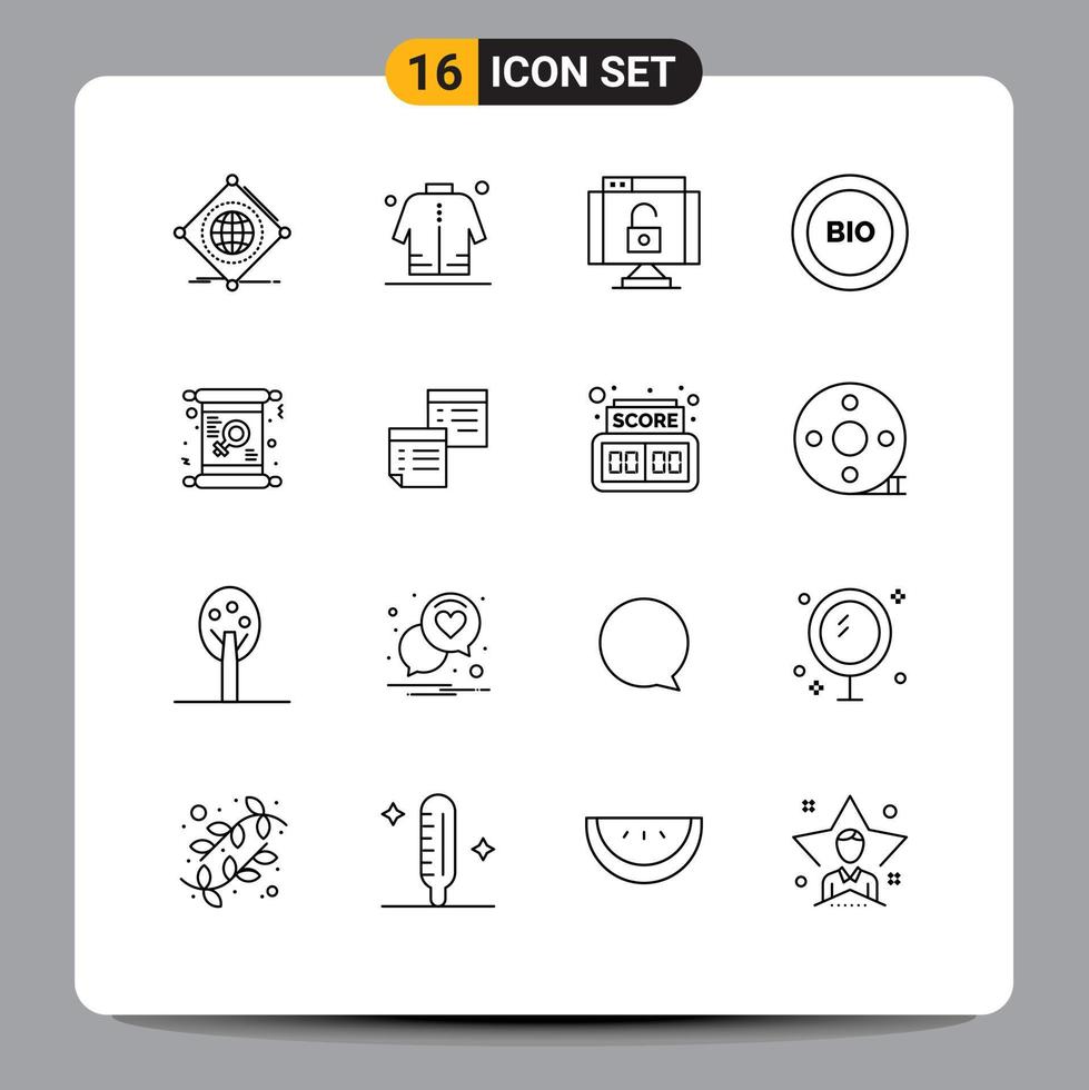 Pack of 16 creative Outlines of energy ecology shopping bio protect Editable Vector Design Elements