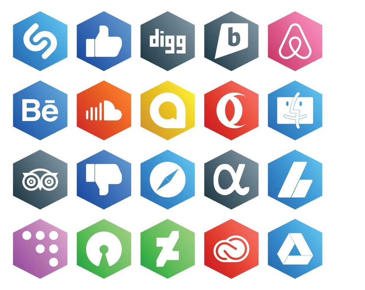 20 Social Media Icon Pack Including app net safari music dislike tripadvisor vector