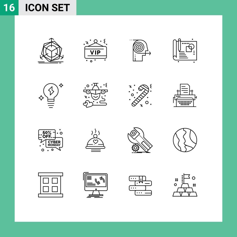 16 User Interface Outline Pack of modern Signs and Symbols of light sketch focusing solutions process focusing Editable Vector Design Elements