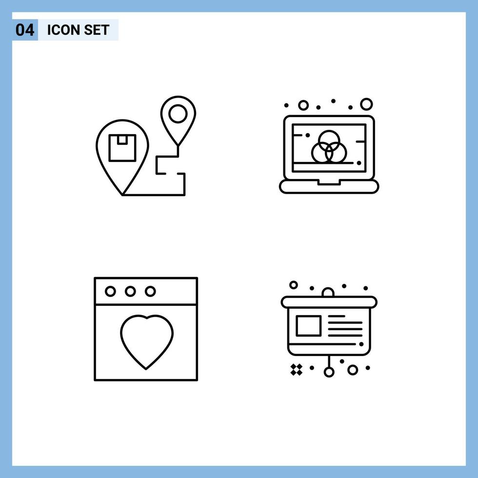 Line Pack of 4 Universal Symbols of delivery app map computer mac Editable Vector Design Elements