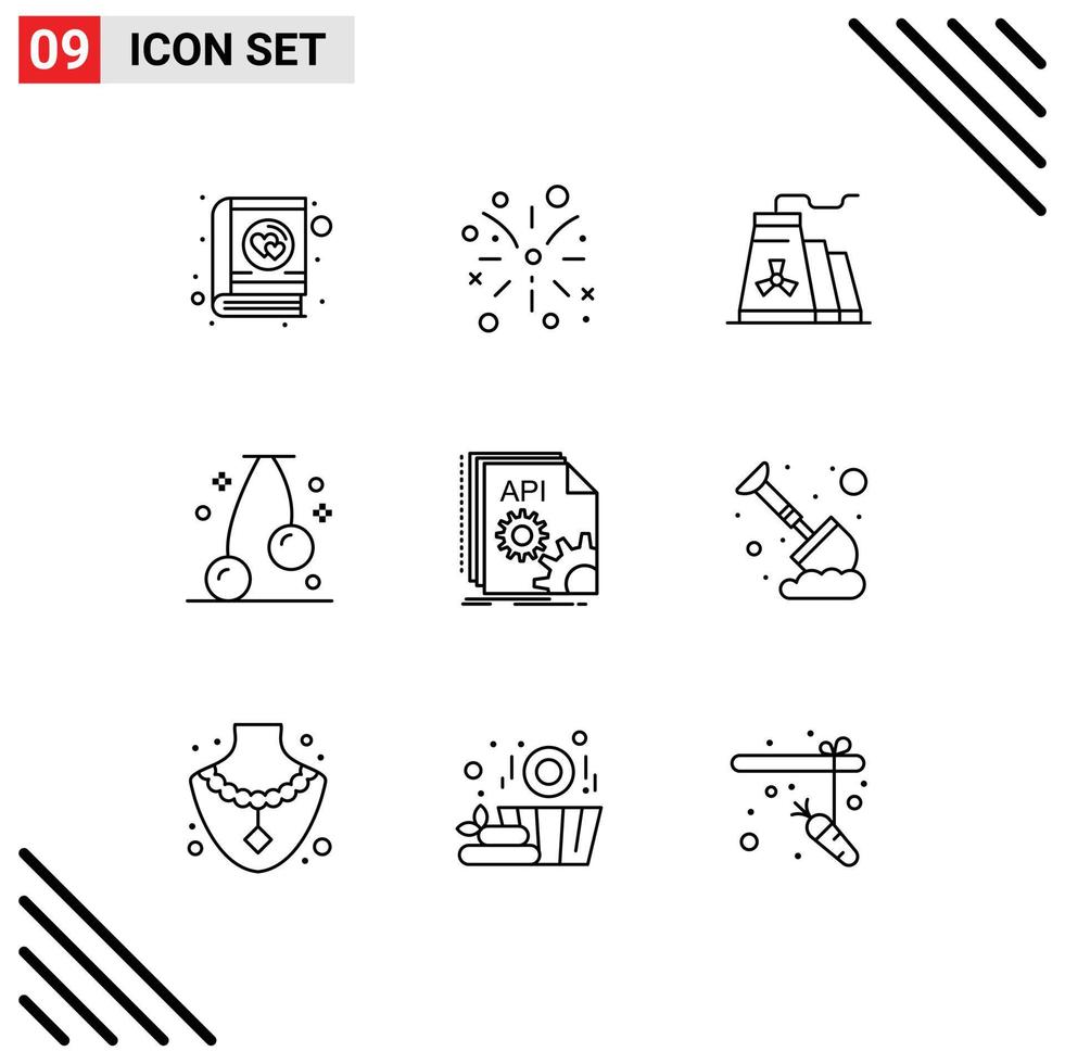 Stock Vector Icon Pack of 9 Line Signs and Symbols for developer app construction api food Editable Vector Design Elements
