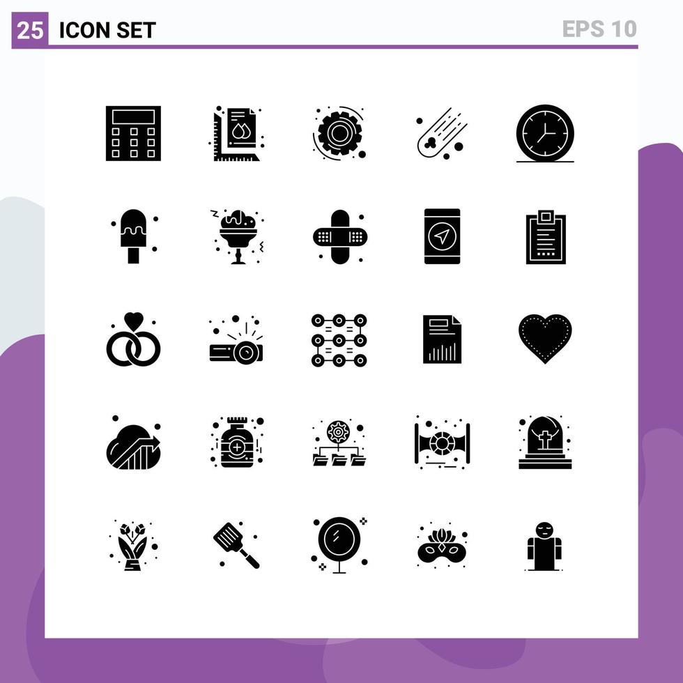 Universal Icon Symbols Group of 25 Modern Solid Glyphs of cream interior gear clock comet Editable Vector Design Elements