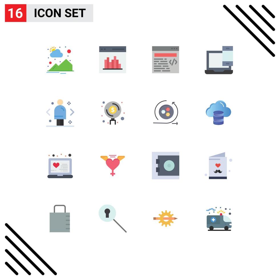 Group of 16 Modern Flat Colors Set for business macbook user laptop computer Editable Pack of Creative Vector Design Elements