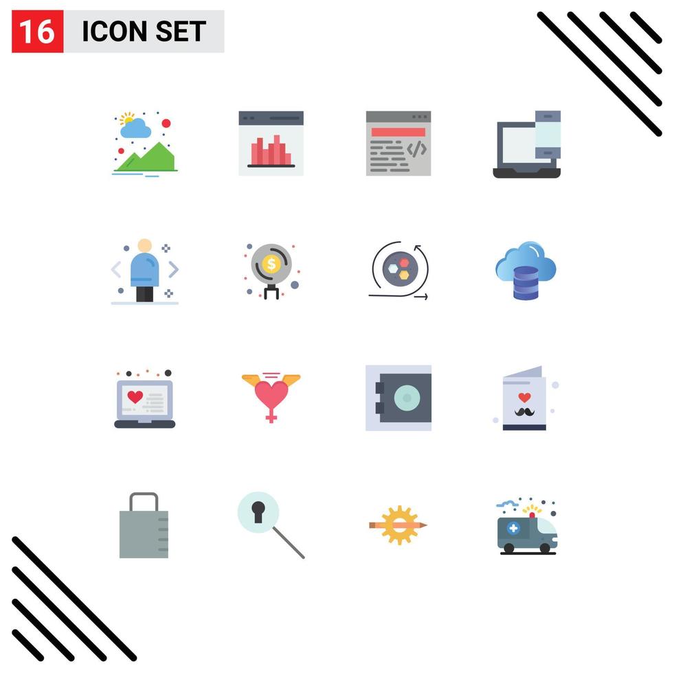 Group of 16 Modern Flat Colors Set for business macbook user laptop computer Editable Pack of Creative Vector Design Elements