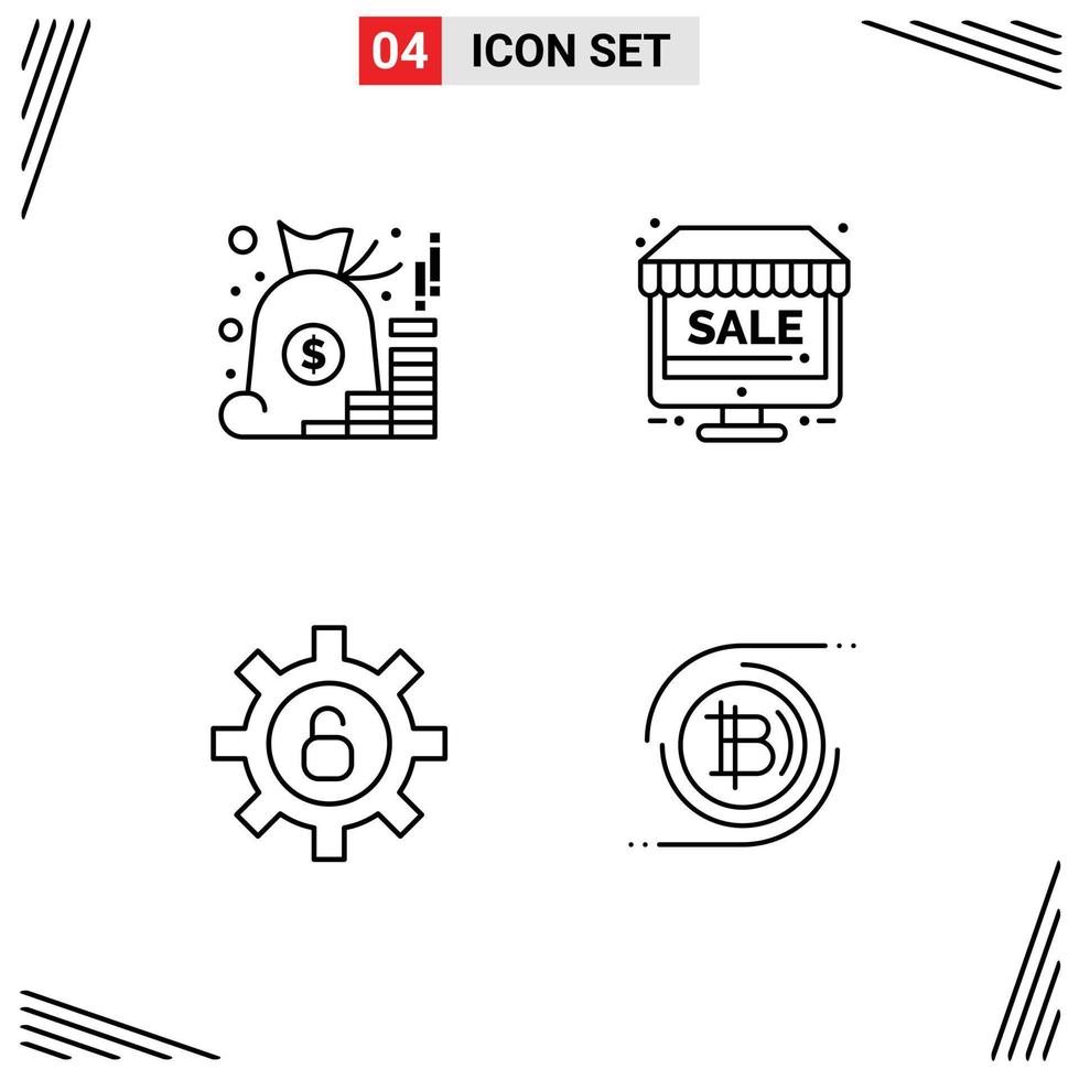 4 Universal Line Signs Symbols of account protection money online settings Editable Vector Design Elements