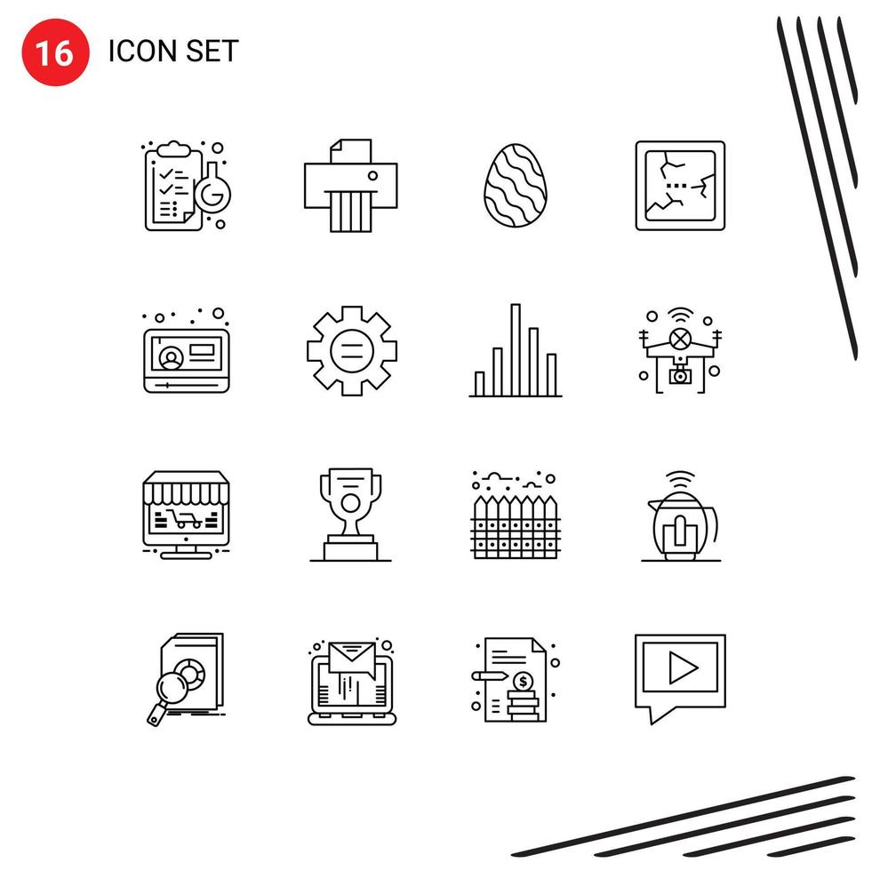 Set of 16 Vector Outlines on Grid for youtube play easter news halloween Editable Vector Design Elements