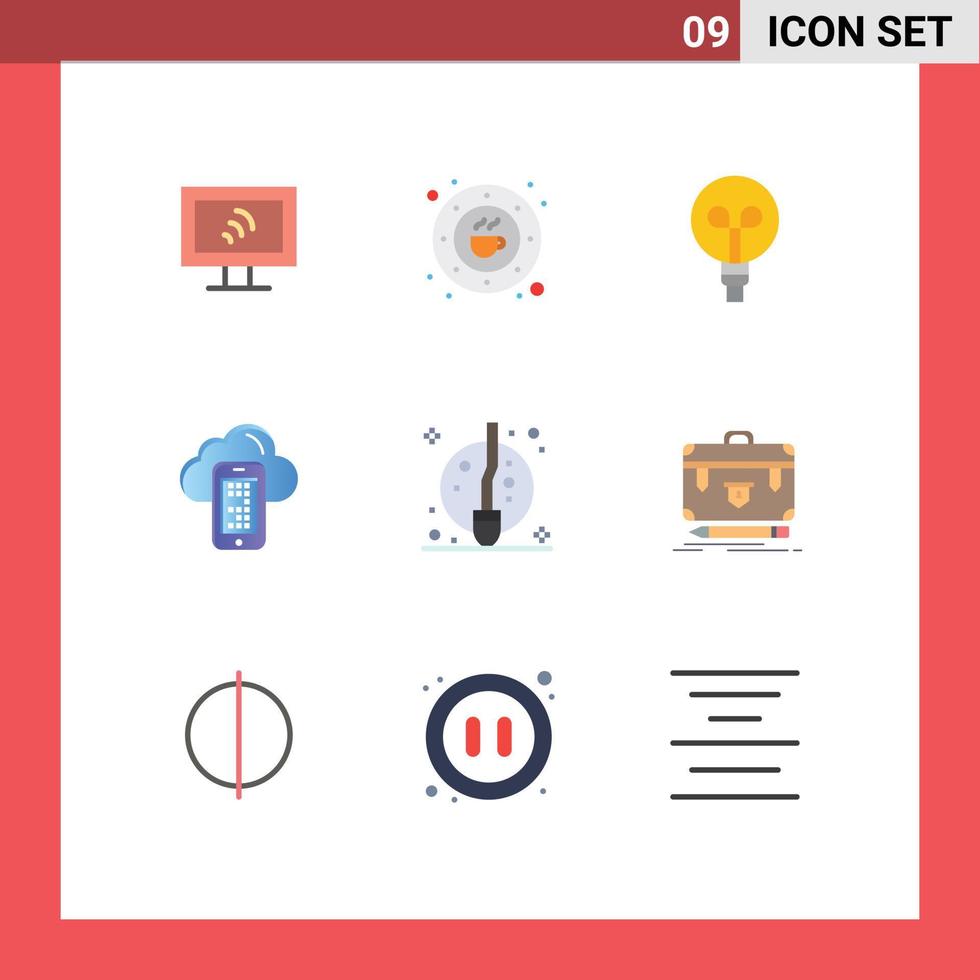 User Interface Pack of 9 Basic Flat Colors of moon broom bulb cell computing Editable Vector Design Elements