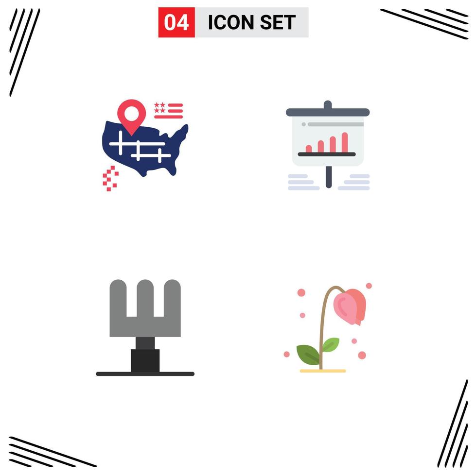 4 Universal Flat Icons Set for Web and Mobile Applications location tools presentation analytics floral Editable Vector Design Elements