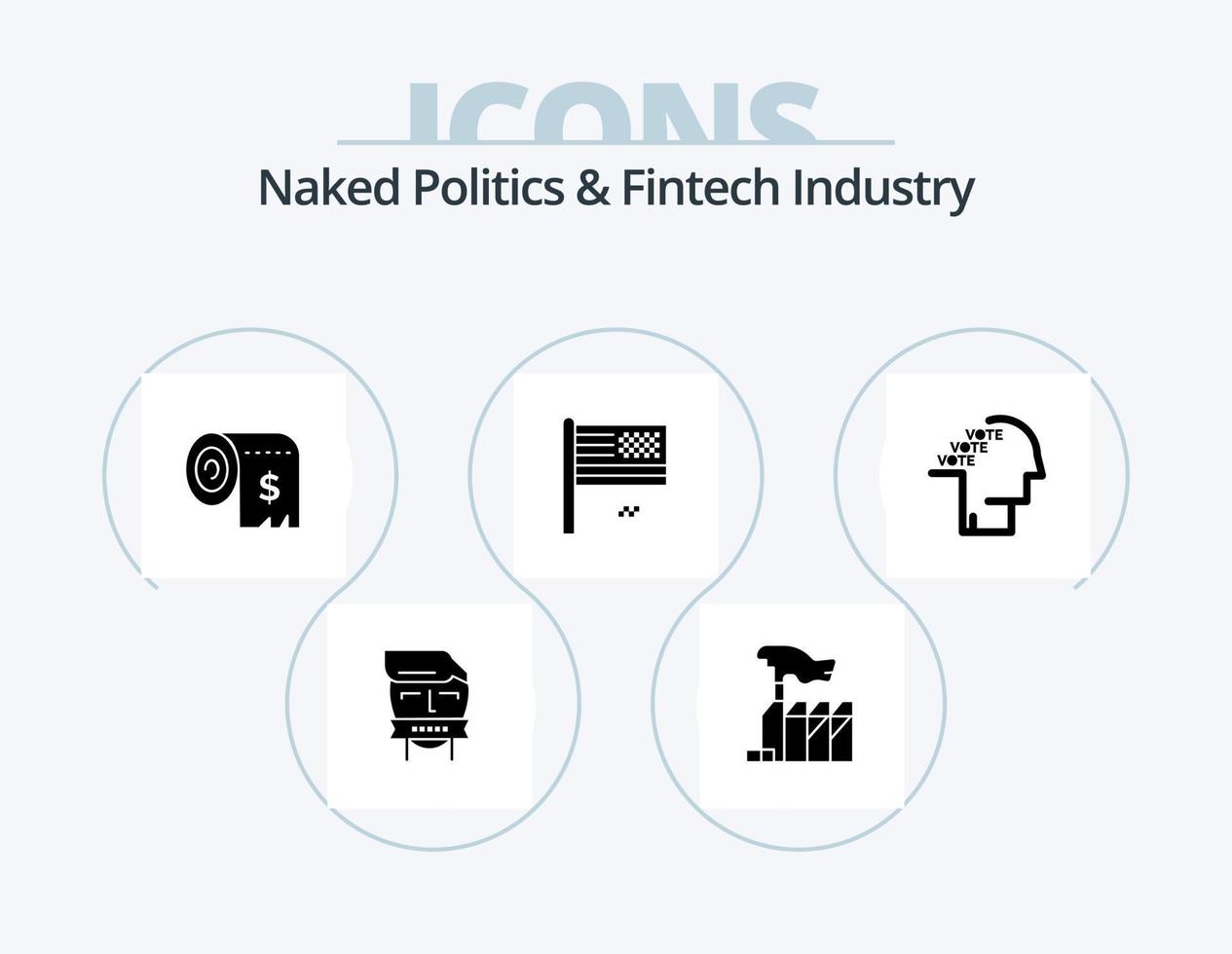 desnudo política y fintech industria glifo icono paquete 5 5 icono diseño. rechazar. americano sueño. interés. finanzas. costos vector