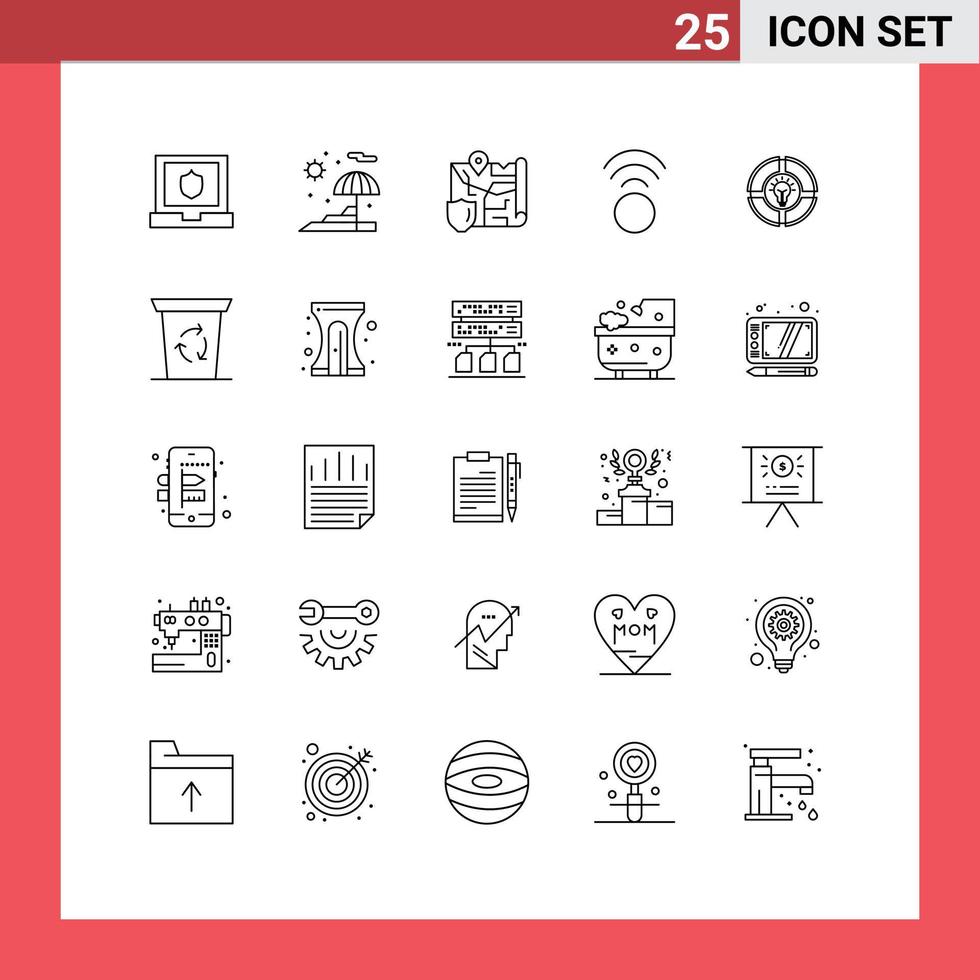 Stock Vector Icon Pack of 25 Line Signs and Symbols for idea chat location pie wifi Editable Vector Design Elements