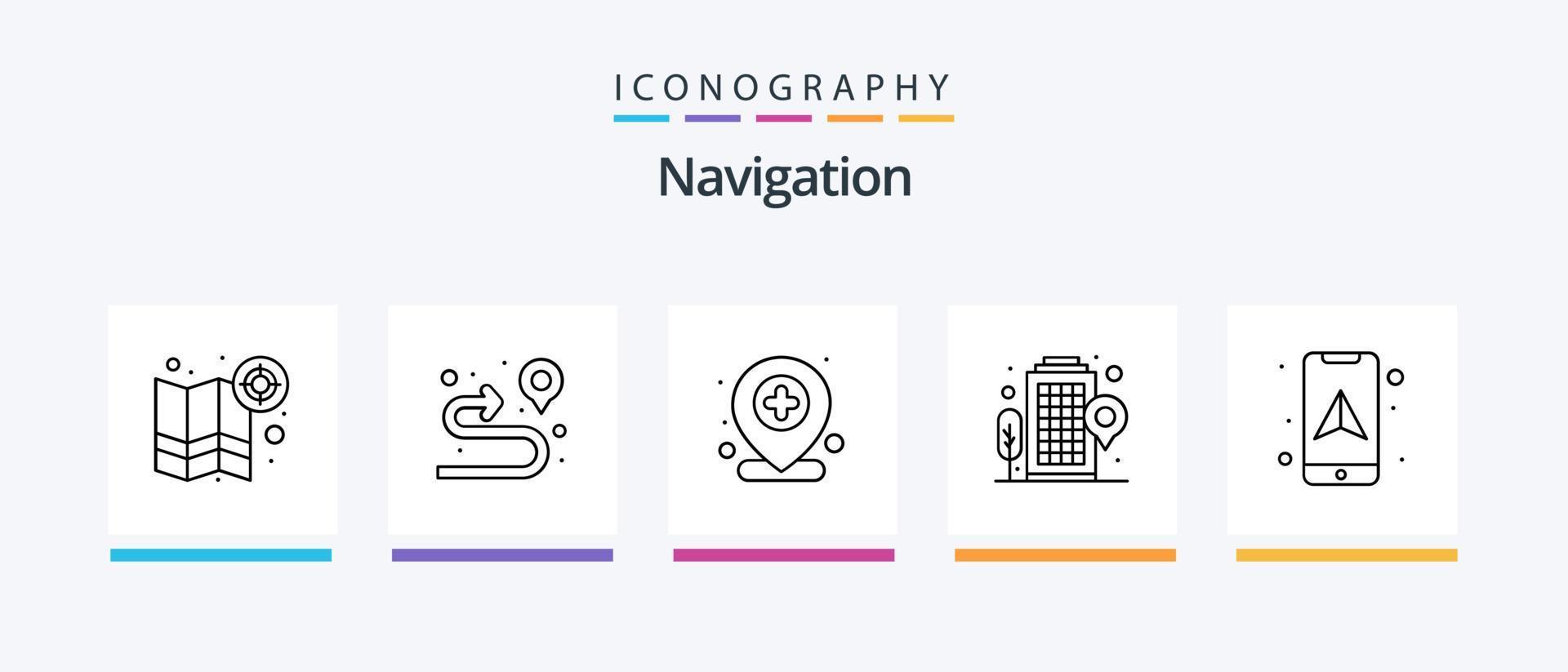 Navigation Line 5 Icon Pack Including search. man. mobile. location. map. Creative Icons Design vector