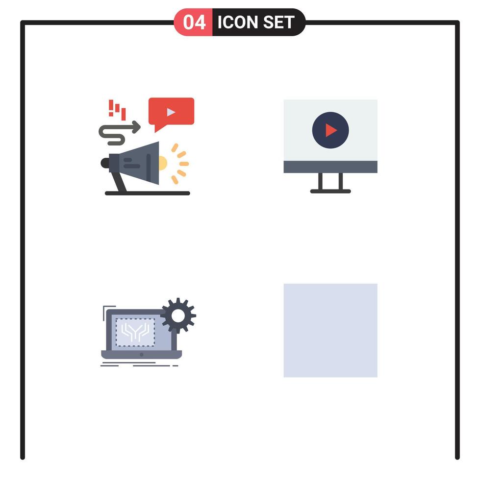 4 User Interface Flat Icon Pack of modern Signs and Symbols of advertising electronics megaphone video hardware Editable Vector Design Elements