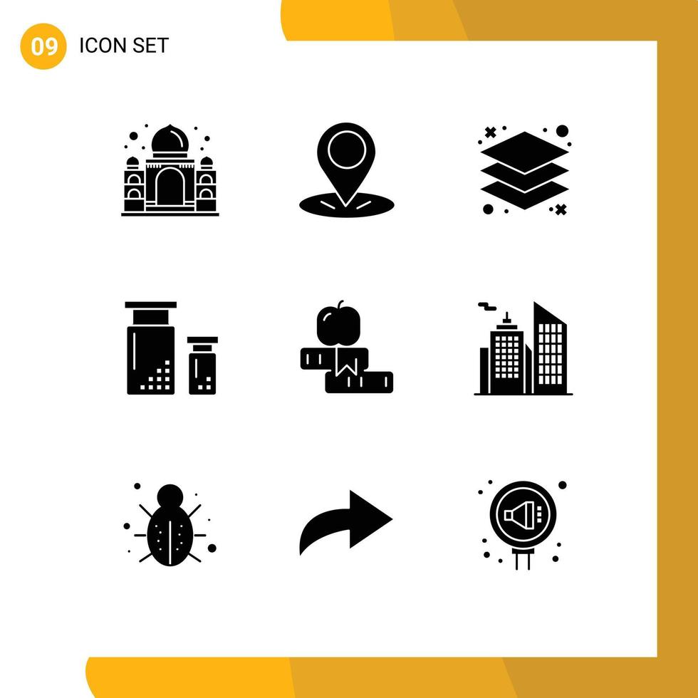 Group of 9 Solid Glyphs Signs and Symbols for school education layer paint design Editable Vector Design Elements