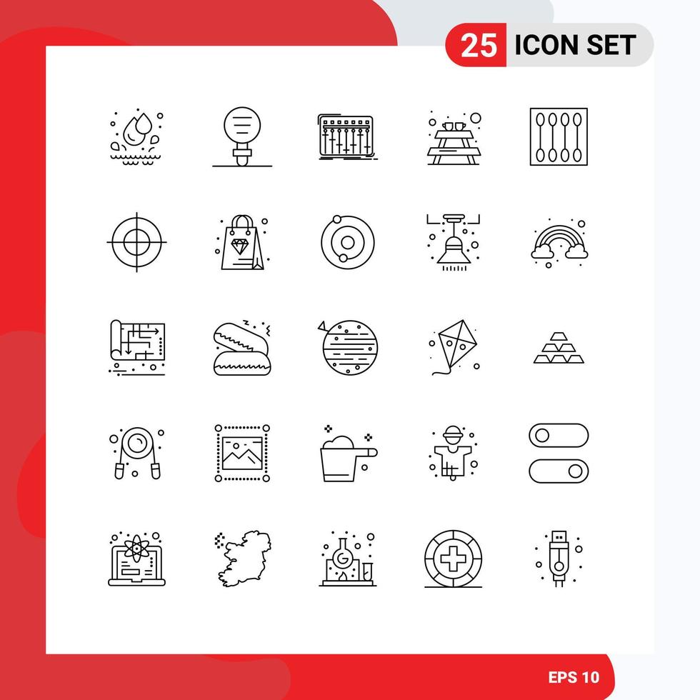 móvil interfaz línea conjunto de 25 pictogramas de productos cosméticos mueble consola picnic estudio editable vector diseño elementos