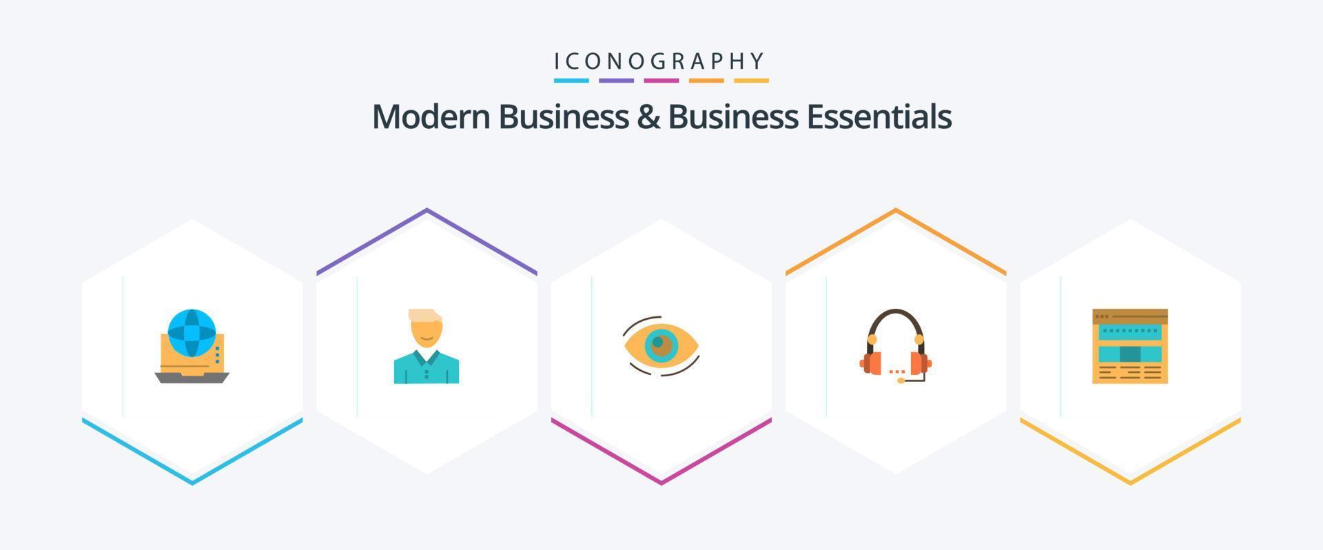 Modern Business And Business Essentials 25 Flat icon pack including search. look. face. find. user vector