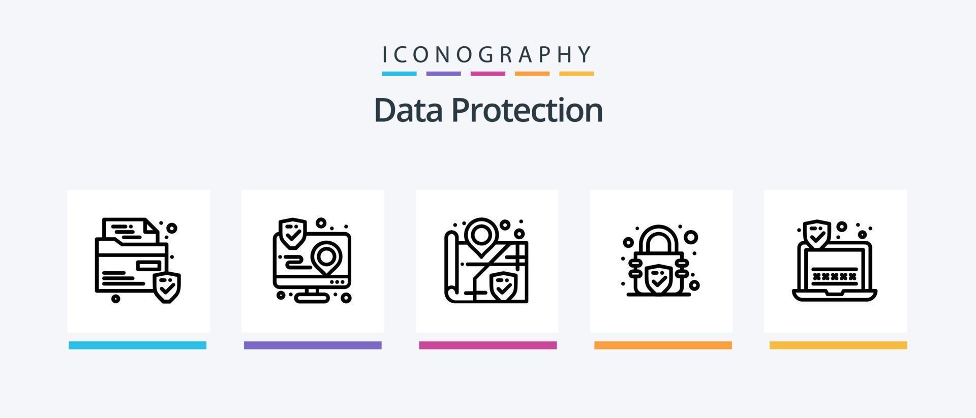Data Protection Line 5 Icon Pack Including surveillance. location. data. gdpr. compliance. Creative Icons Design vector
