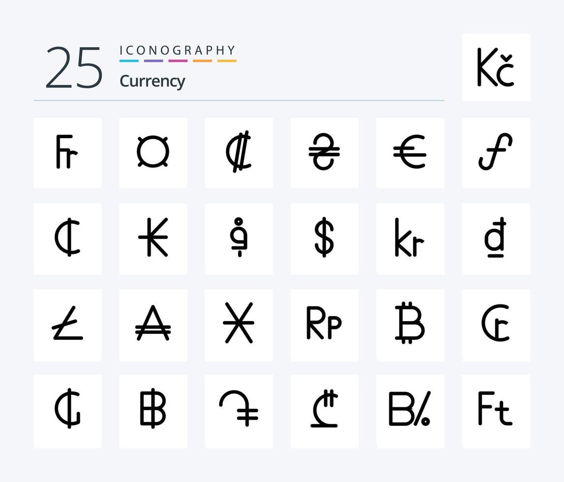 Currency 25 Line icon pack including money . cash . rican. costa vector