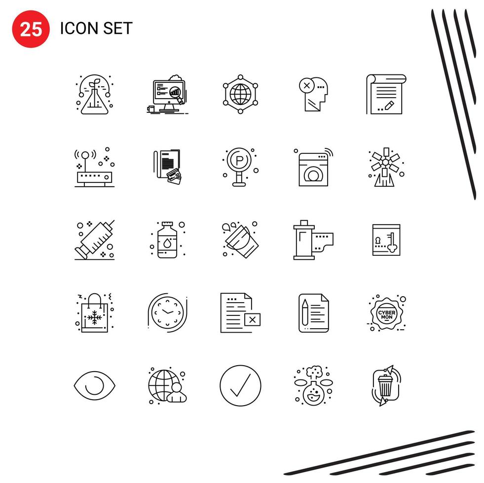 Set of 25 Commercial Lines pack for mind human statistics head brain Editable Vector Design Elements
