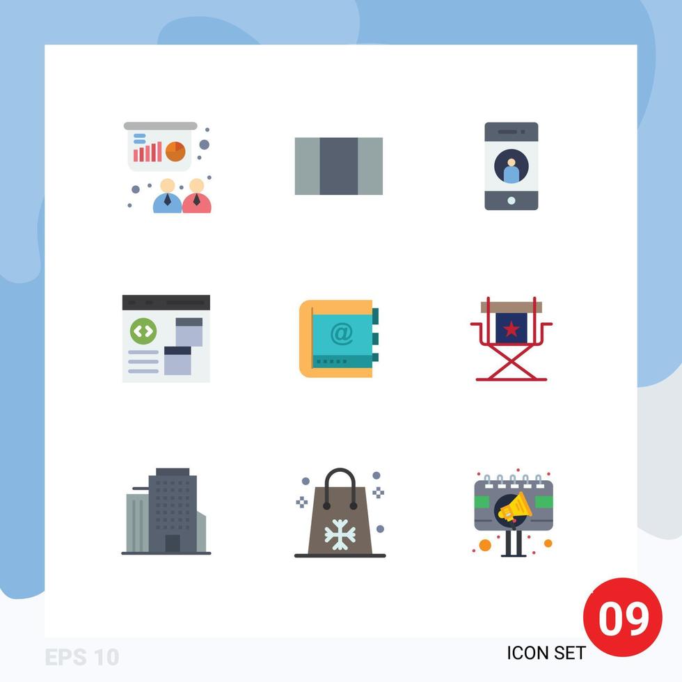 conjunto de 9 9 comercial plano colores paquete para negocio desarrollo medios de comunicación desarrollar navegador editable vector diseño elementos