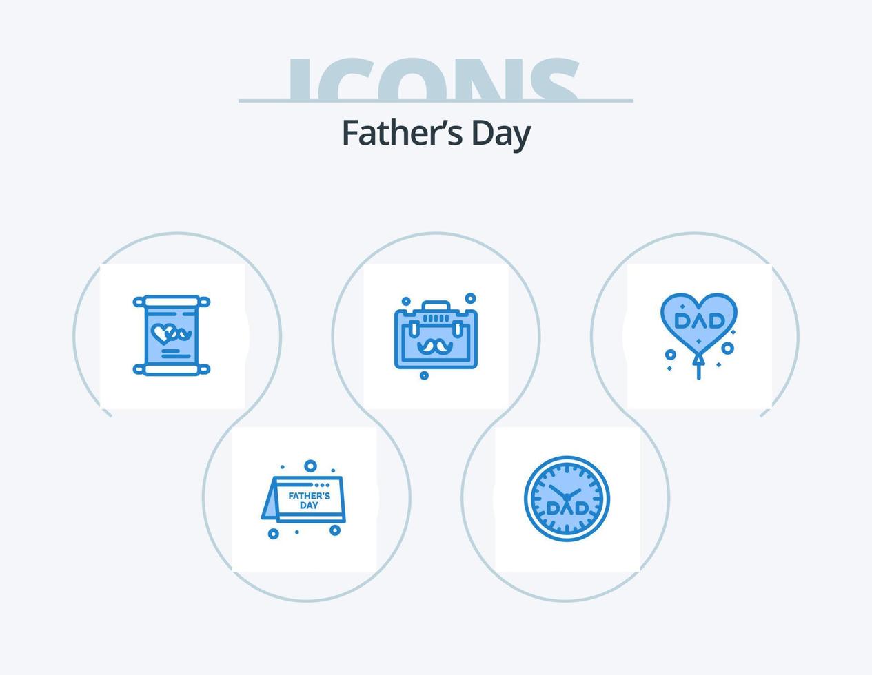 Fathers Day Blue Icon Pack 5 Icon Design. dad. travel. invitation. office. briefcase vector