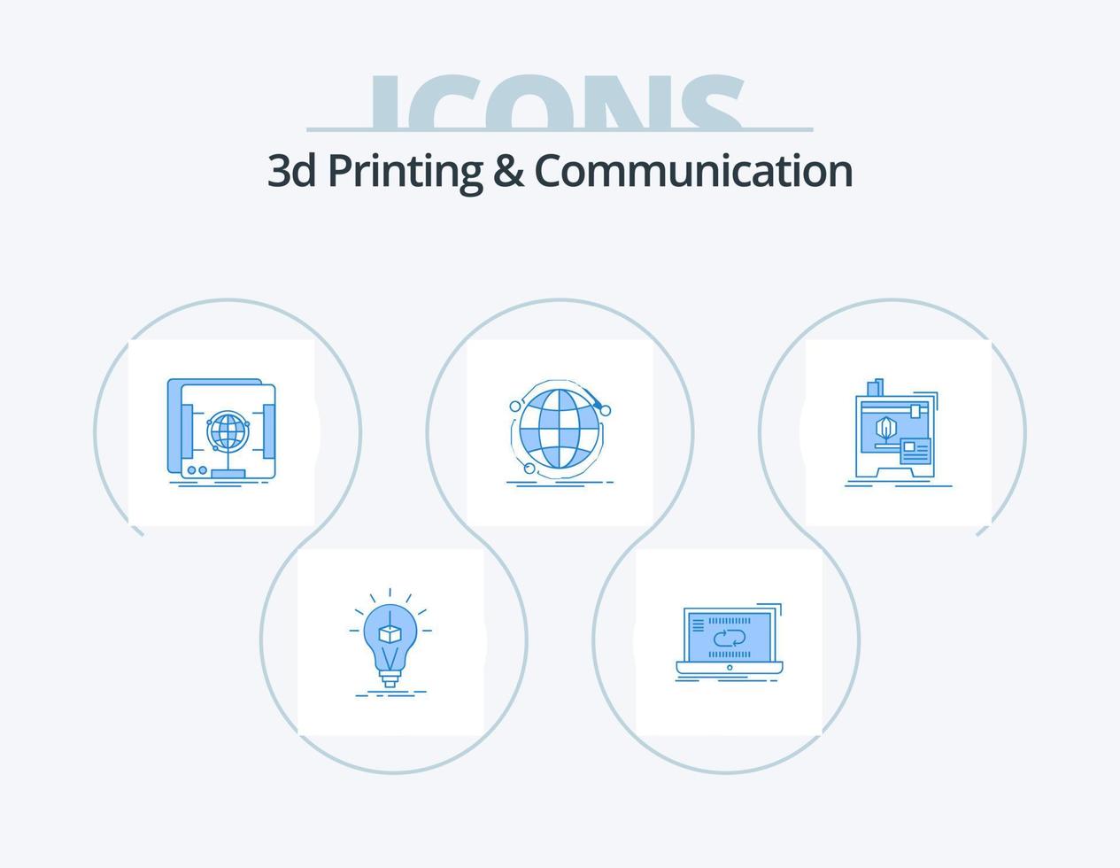 3d impresión y comunicación azul icono paquete 5 5 icono diseño. Internet. datos. sincronizar escáner. holográfico vector