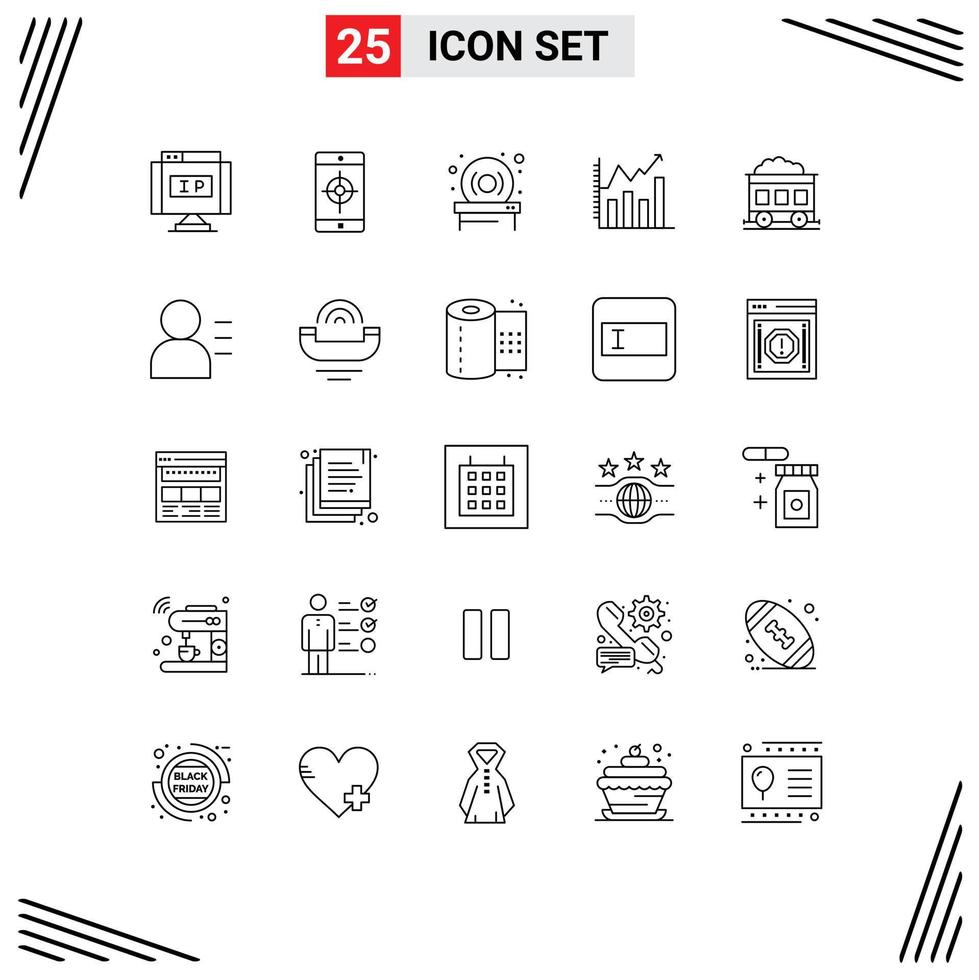 Universal Icon Symbols Group of 25 Modern Lines of transport pollution disk chart analytic Editable Vector Design Elements