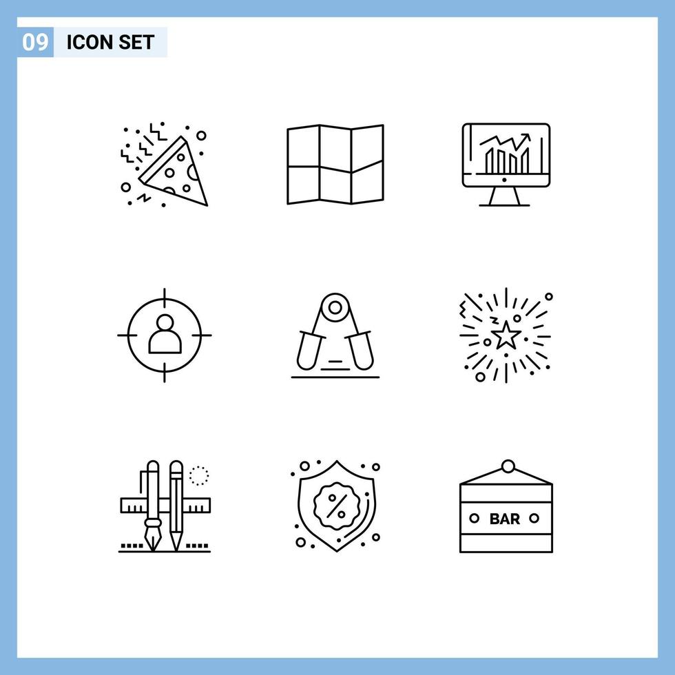 Set of 9 Modern UI Icons Symbols Signs for wrist grip kpi user target Editable Vector Design Elements