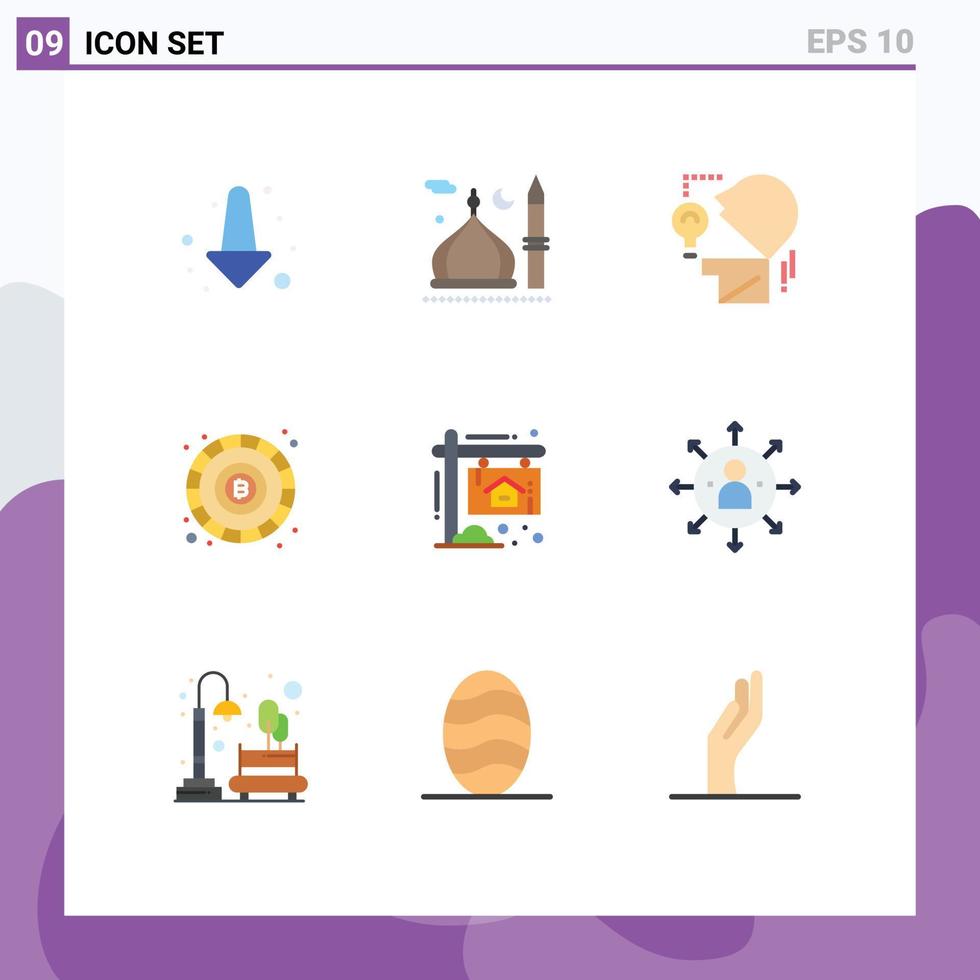 Set of 9 Modern UI Icons Symbols Signs for home advertisement marketing token blockchain Editable Vector Design Elements