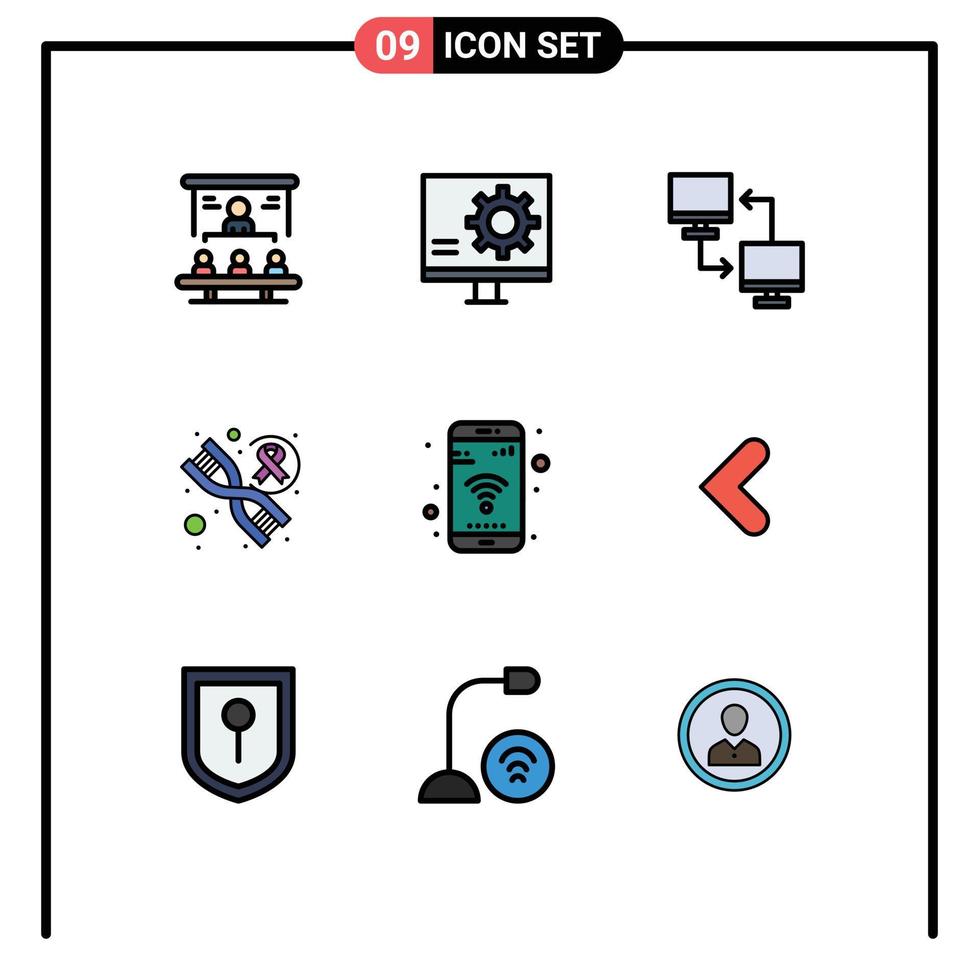 Pack of 9 creative Filledline Flat Colors of genome dna error transfer mobile Editable Vector Design Elements