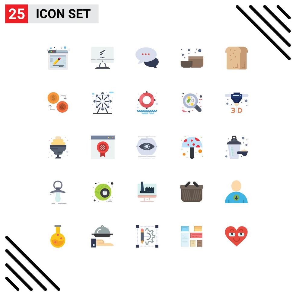 25 Thematic Vector Flat Colors and Editable Symbols of dinner tool pc kitchen chatting Editable Vector Design Elements