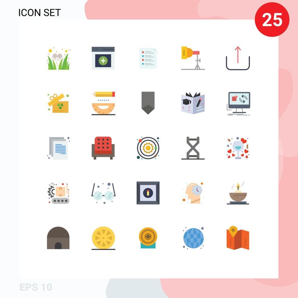 Flat Color Pack of 25 Universal Symbols of photography light checklist testing page Editable Vector Design Elements