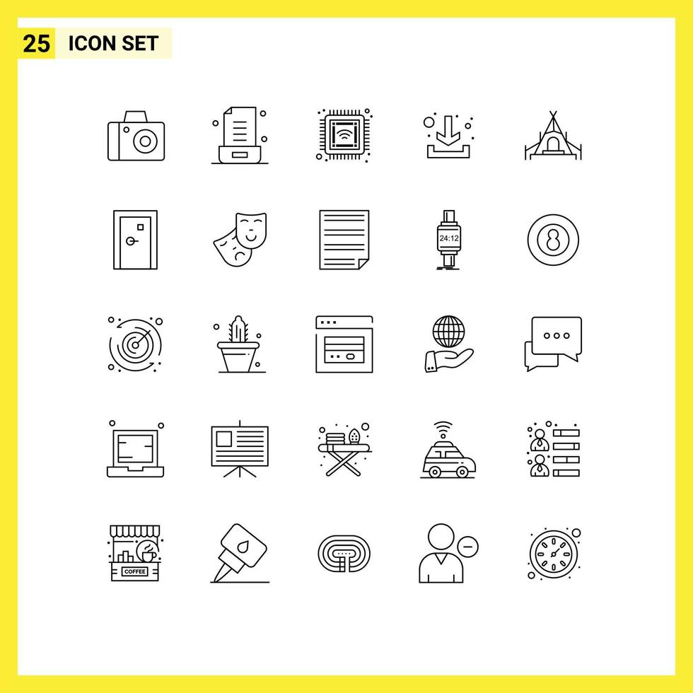 25 User Interface Line Pack of modern Signs and Symbols of aperture nature computer camping arrow Editable Vector Design Elements