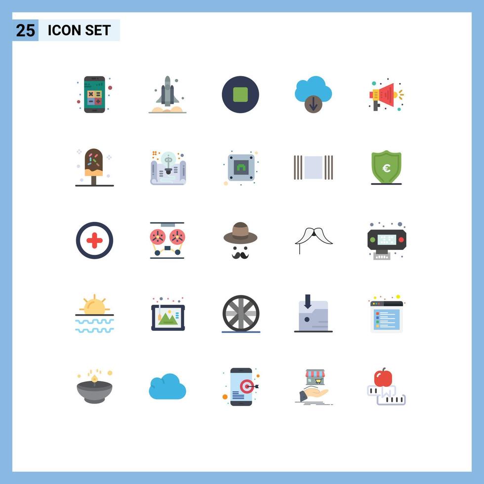 25 Thematic Vector Flat Colors and Editable Symbols of speaker announce transport download cloud Editable Vector Design Elements