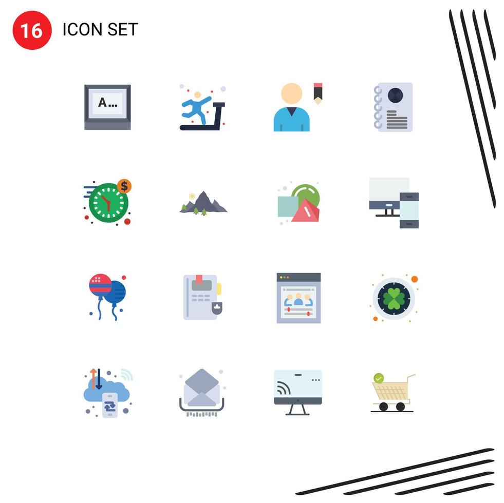 Mobile Interface Flat Color Set of 16 Pictograms of money clock edit book entertaiment Editable Pack of Creative Vector Design Elements