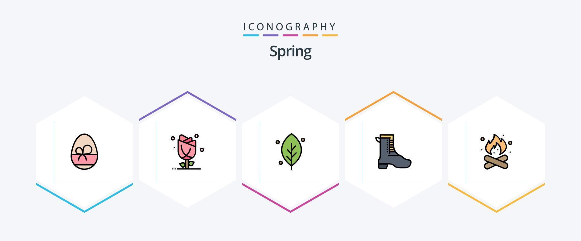 Spring 25 FilledLine icon pack including camp. shoe. rose. running. spring vector